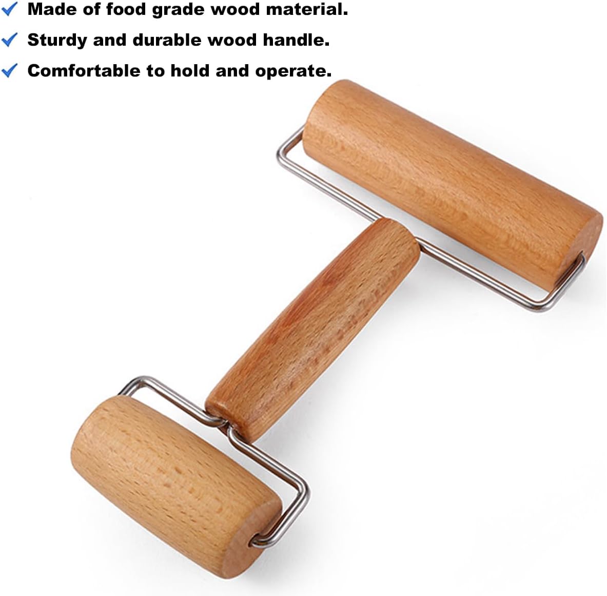 Dough Docker Roller Stainless Steel and Wooden Dough Roller, Set of 2 Pizza Pin Roller Dough Hole Maker Wood Pastry Pizza Roller for Pizza, Cookie, Pie, Pastry, Bread, Crust
