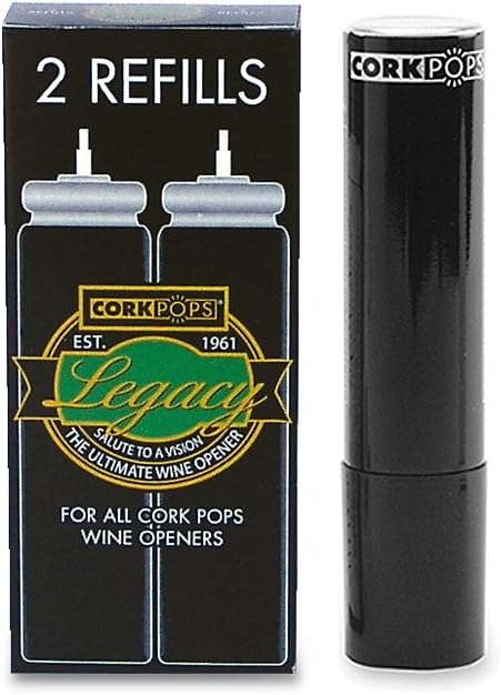Wine Bottle Opener Refill Cartridges 2 Per Box- Eco-Friendly Low-Pressure, Fits All Models Opens 60-80 Bottles Per Cartridge 1 Box
