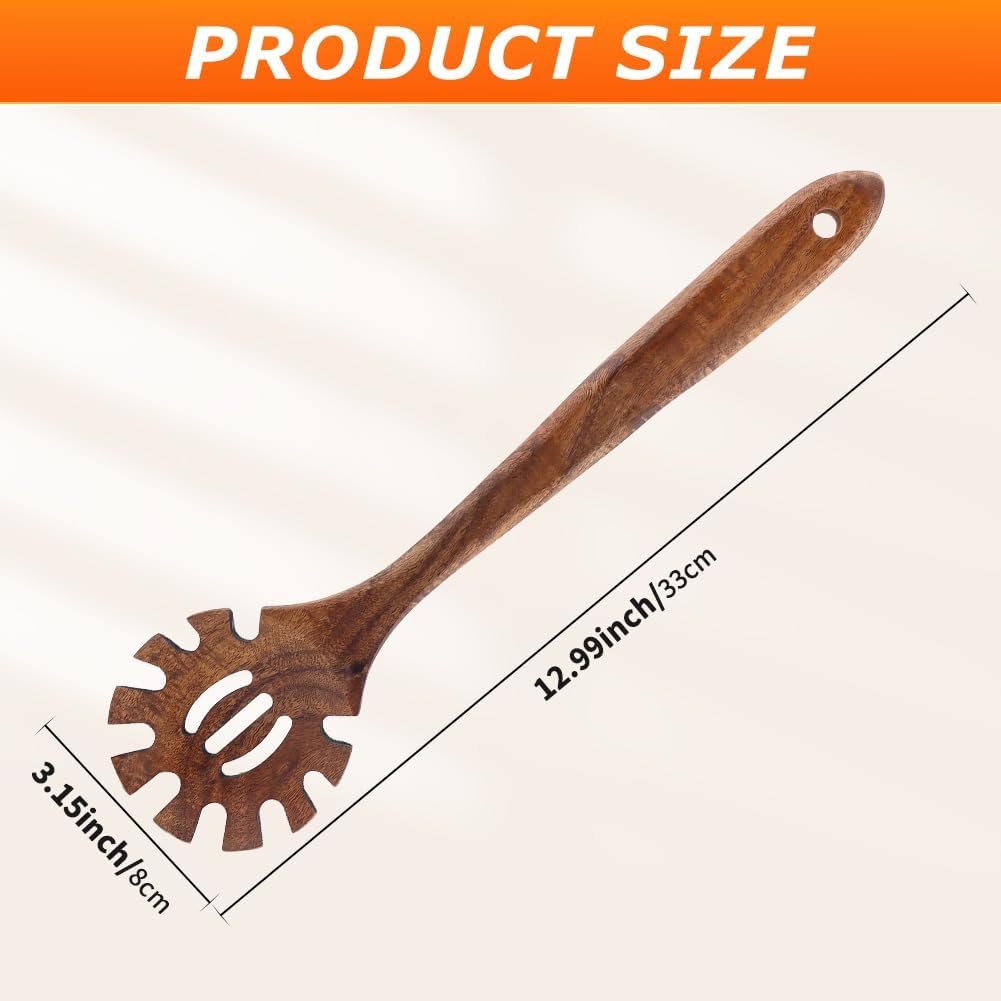 Pasta Spoon,Spaghetti Spoon with Teeth,Pasta Serving Forks | Wooden Spaghetti Server Spoons,13inch Spaghettis Scoop Strainer Noodle Spoon,Useful Functional Kitchen Tool,Easy to Grip
