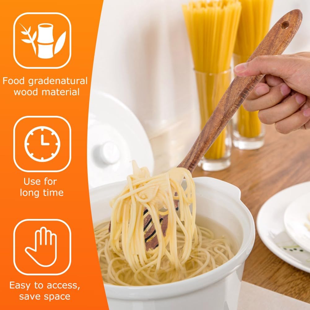 Pasta Spoon,Spaghetti Spoon with Teeth,Pasta Serving Forks | Wooden Spaghetti Server Spoons,13inch Spaghettis Scoop Strainer Noodle Spoon,Useful Functional Kitchen Tool,Easy to Grip