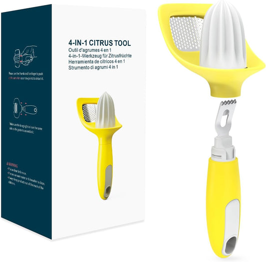 Lemon Zester Bar Tool 4 in 1, Citrus Lime Zester Peeler, Channel Knife, Citrus Reamer, Grater, Seed Pip Catcher to Avoid Mess, Soft-Touch Grip, Compact for Easy Storage, Dishwasher Safe