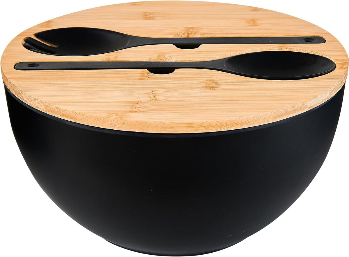 12" Salad Bowls, Bamboo Fiber Salad Bowl with Lid, 7.7Qt Extra Large Mixing Bowls with Servers for Kitchen, Salad Serving Bowl Set with Utensils for Salad, Pasta, Fruits, Vegetables and Dessert