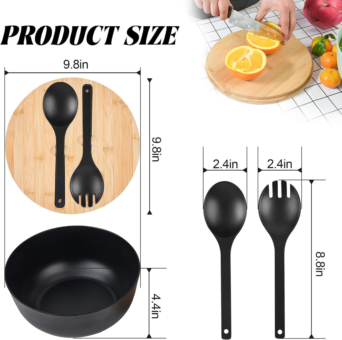 12" Salad Bowls, Bamboo Fiber Salad Bowl with Lid, 7.7Qt Extra Large Mixing Bowls with Servers for Kitchen, Salad Serving Bowl Set with Utensils for Salad, Pasta, Fruits, Vegetables and Dessert