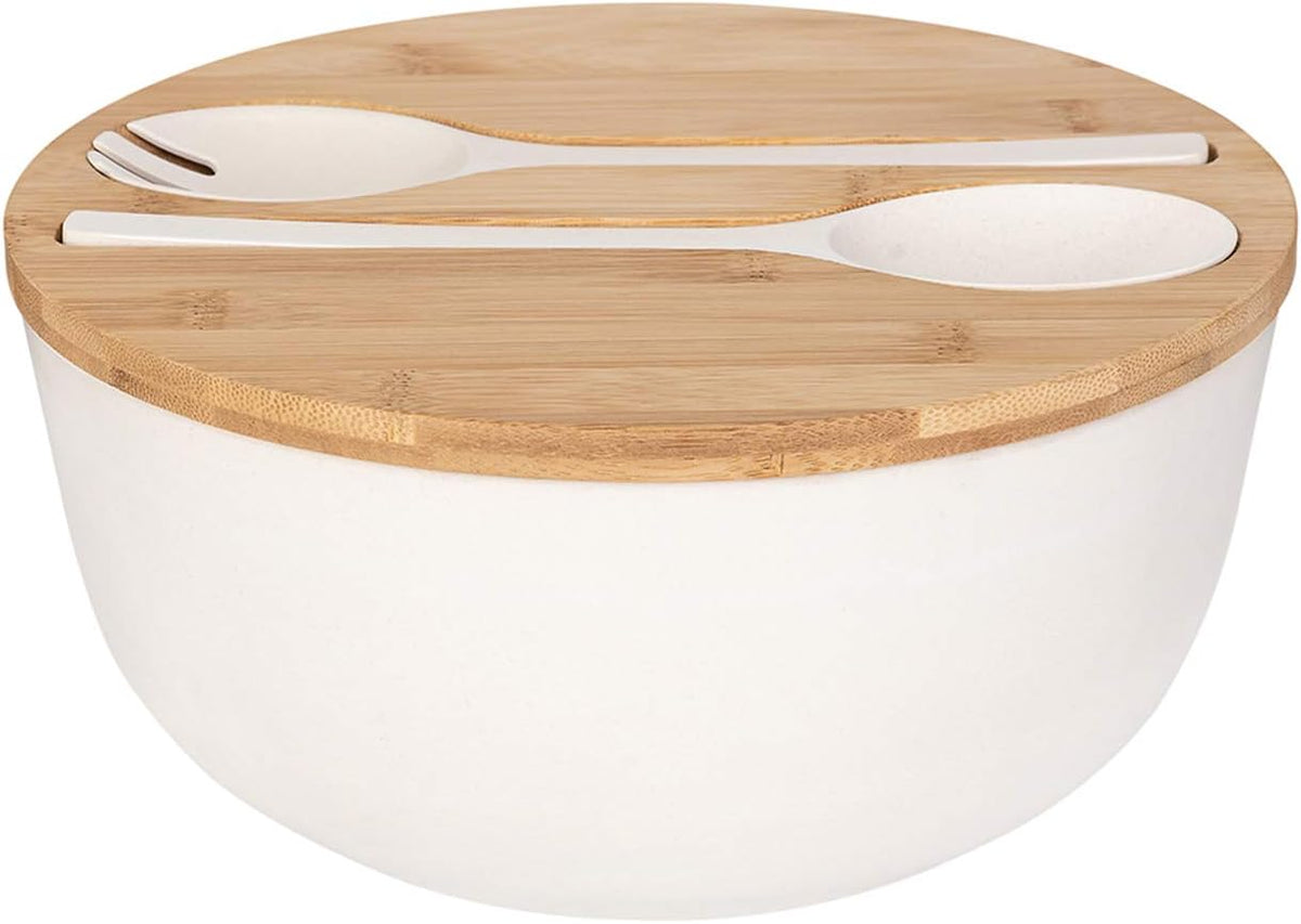 12" Salad Bowls, Bamboo Fiber Salad Bowl with Lid, 7.7Qt Extra Large Mixing Bowls with Servers for Kitchen, Salad Serving Bowl Set with Utensils for Salad, Pasta, Fruits, Vegetables and Dessert