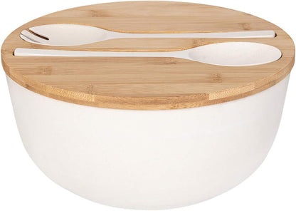 12" Salad Bowls, Bamboo Fiber Salad Bowl with Lid, 7.7Qt Extra Large Mixing Bowls with Servers for Kitchen, Salad Serving Bowl Set with Utensils for Salad, Pasta, Fruits, Vegetables and Dessert