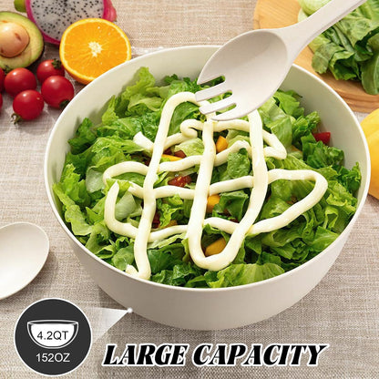 12" Salad Bowls, Bamboo Fiber Salad Bowl with Lid, 7.7Qt Extra Large Mixing Bowls with Servers for Kitchen, Salad Serving Bowl Set with Utensils for Salad, Pasta, Fruits, Vegetables and Dessert