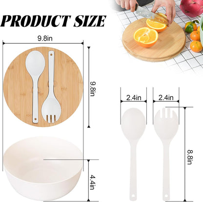 12" Salad Bowls, Bamboo Fiber Salad Bowl with Lid, 7.7Qt Extra Large Mixing Bowls with Servers for Kitchen, Salad Serving Bowl Set with Utensils for Salad, Pasta, Fruits, Vegetables and Dessert