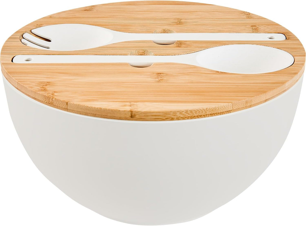12" Salad Bowls, Bamboo Fiber Salad Bowl with Lid, 7.7Qt Extra Large Mixing Bowls with Servers for Kitchen, Salad Serving Bowl Set with Utensils for Salad, Pasta, Fruits, Vegetables and Dessert
