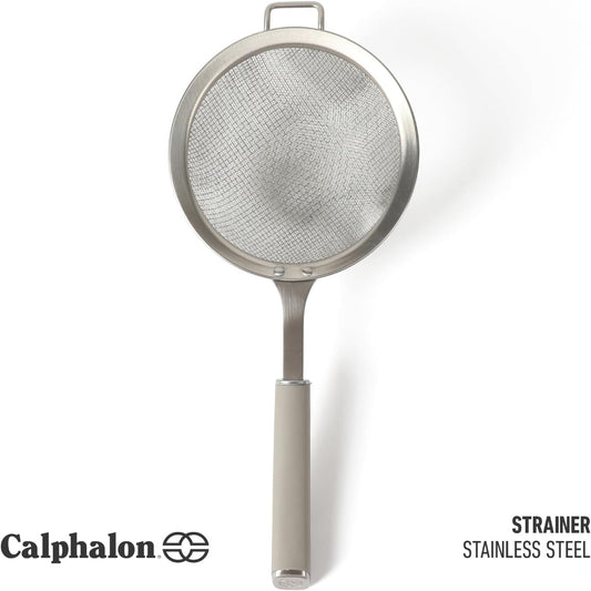 Edge Stainless Steel Mesh Strainer with Thermoplastic Rubber Handle, Fine Kitchen Sieve for Draining, Rinsing, Sifting & Food Prep Tasks, Taupe