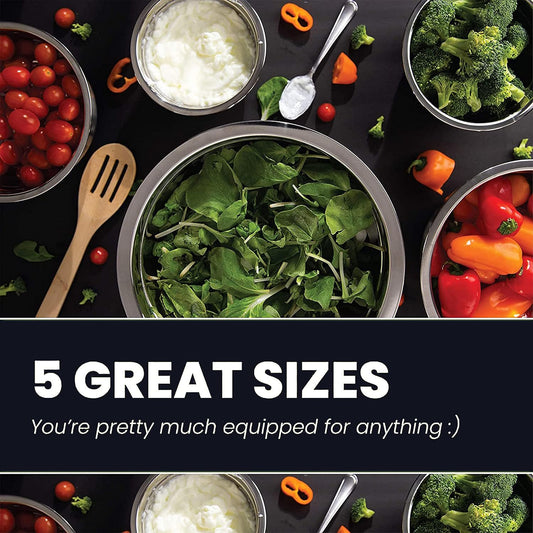 Stainless Steel Mixing Bowls Set, 5-Piece Meal Prep & Food Storage | .75, 1.5, 3, 4 & 5 Quart Metal Mixing Bowls Set for Prep, Serving, Baking & Food Storage, Ecofriendly, Dishwasher Safe