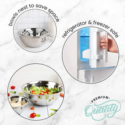 Stainless Steel Mixing Bowls Set, 5-Piece Meal Prep & Food Storage | .75, 1.5, 3, 4 & 5 Quart Metal Mixing Bowls Set for Prep, Serving, Baking & Food Storage, Ecofriendly, Dishwasher Safe