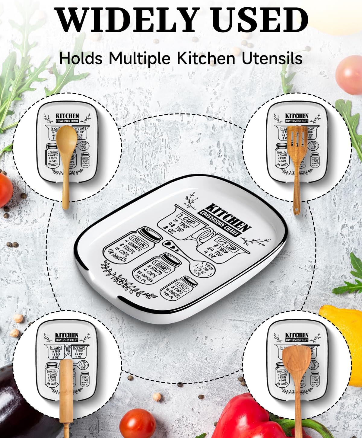 Ceramic Spoon Rest Spoon Holder for Stove Top Kitchen Counter Kitchen Decor | Funny Large Cooking Utensil Rest, Kitchen Gadget Spatula Ladle Holder, Farmhouse Kitchen Accessories Conversion Chart