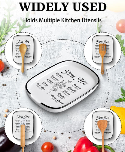 Ceramic Spoon Rest Spoon Holder for Stove Top Kitchen Counter Kitchen Decor | Funny Large Cooking Utensil Rest, Kitchen Gadget Spatula Ladle Holder, Farmhouse Kitchen Accessories Conversion Chart
