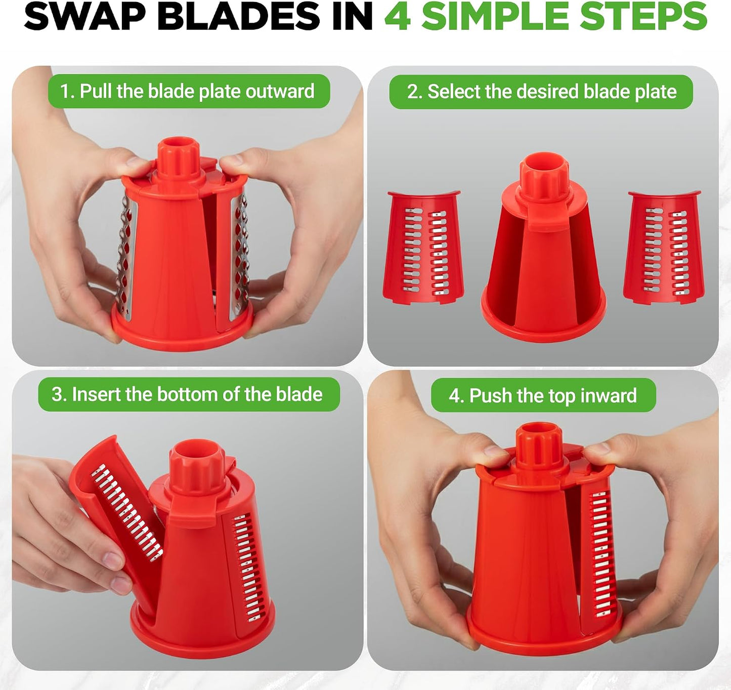 NutriChef 5 in 1 Cheese Grater & Shredder | 5 Different Blades for Thin, Thick, Julienne Strips, Wavy, & Straight Strips | Includes Hand Crank, Strong Suction Base & Storage Container | Blue
