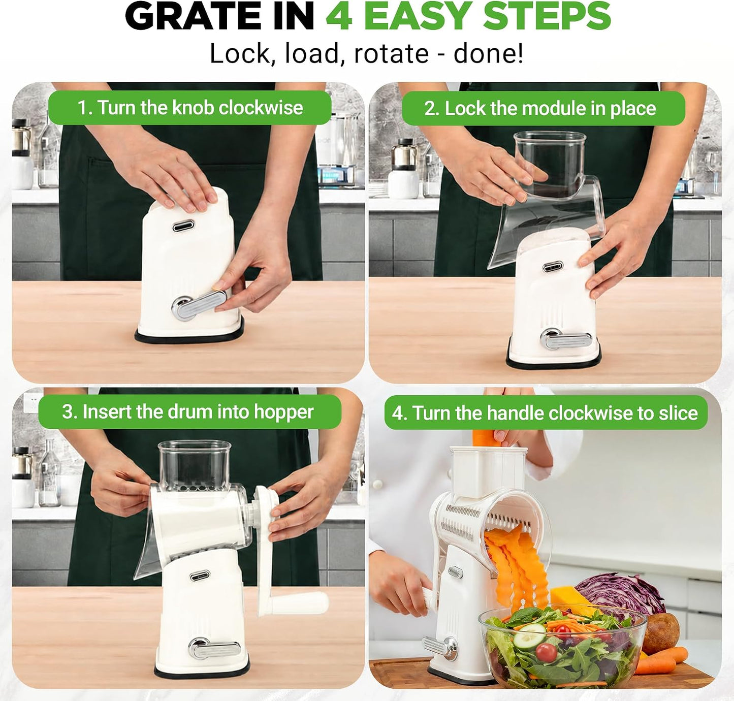 NutriChef 5 in 1 Cheese Grater & Shredder | 5 Different Blades for Thin, Thick, Julienne Strips, Wavy, & Straight Strips | Includes Hand Crank, Strong Suction Base & Storage Container | Blue