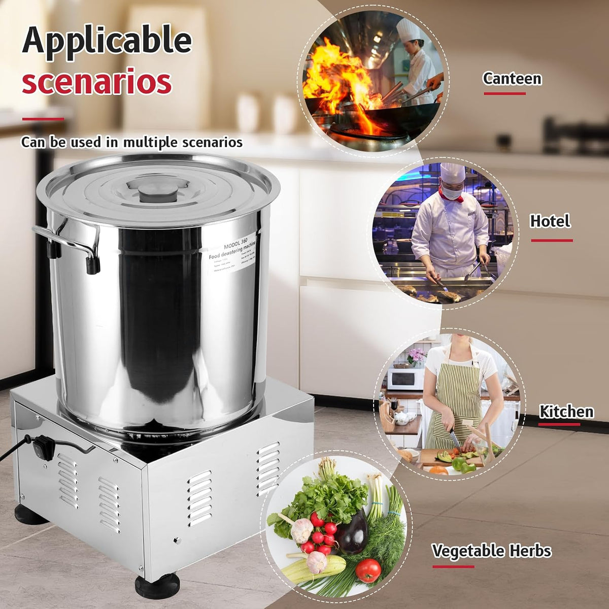 Electric Commercial Salad Spinner Large Inner Capacity 10L(3kg Vegetable), 110V Stainless Steel Lettuce Spinner Vegetable Dryer for Canteens Hotels and Restaurants, One Key Switch