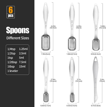 18/8 Stainless Steel Measuring Spoons with Long Handle (Set of 7)