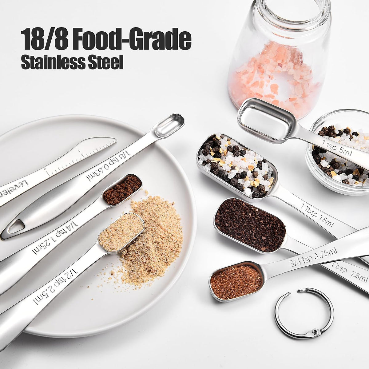 18/8 Stainless Steel Measuring Spoons with Long Handle (Set of 7)
