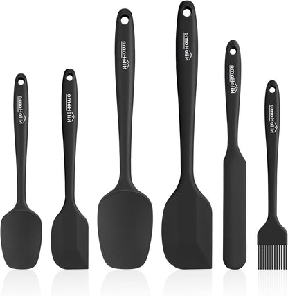 Silicone Spatula Set, 6 Pieces Food Grade Kitchen Utensils with Silicone Brush Heat Resistant Up to 600°F Dishwasher Safe BPA-Free Rubber Spatula for Scraping, Baking, Cooking, Mixing-Black