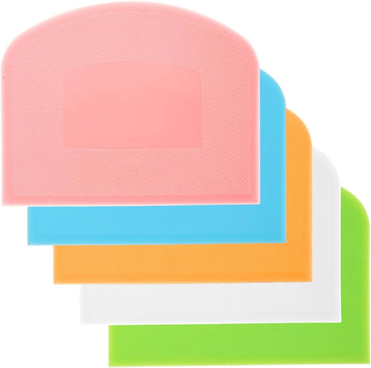 5 Pcs Plastic Bench Scraper for Sourdough, Dough Cutter Bench Scraper, Flexible Food-safe Bowl Scrapers Kitchen Tool for Baking Cake Bread Fondant Icing (White, Green, Orange, Blue, Pink)