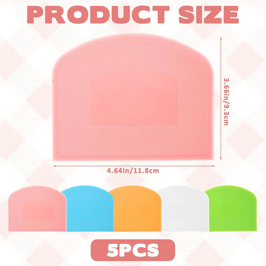 5 Pcs Plastic Bench Scraper for Sourdough, Dough Cutter Bench Scraper, Flexible Food-safe Bowl Scrapers Kitchen Tool for Baking Cake Bread Fondant Icing (White, Green, Orange, Blue, Pink)