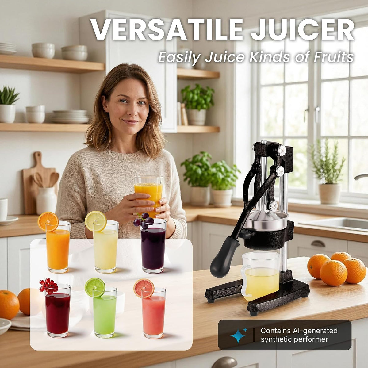 Cast Iron Manual Hand Press Juicer for Citrus & Pomegranate,Grey