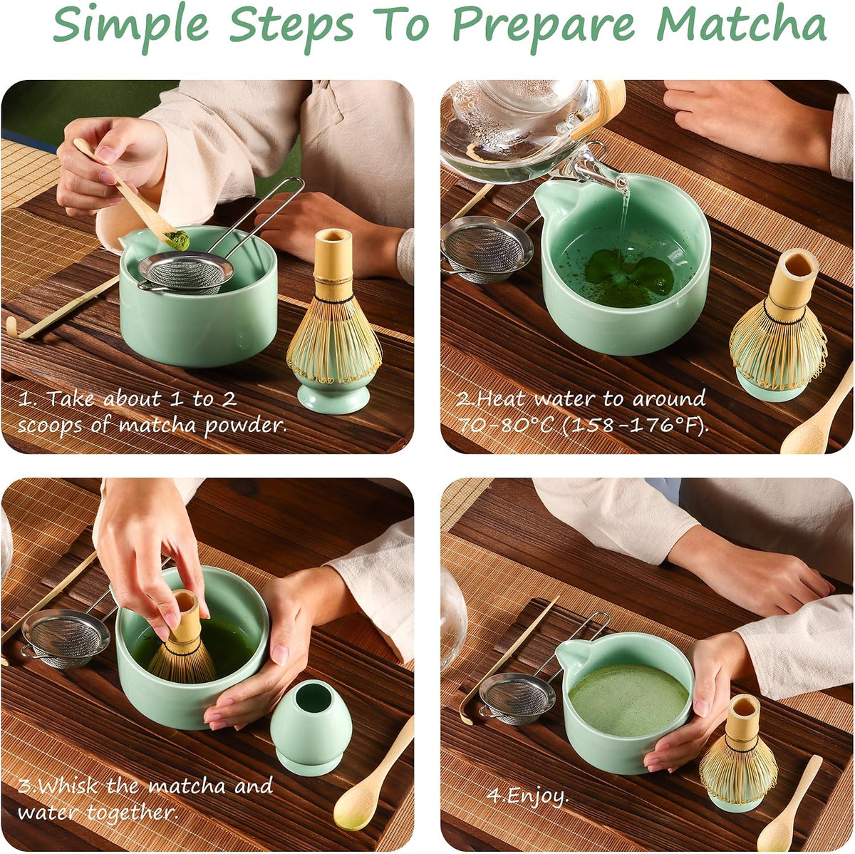 Matcha Whisk 5 Set,Tea Tools For Ceremony(Green)