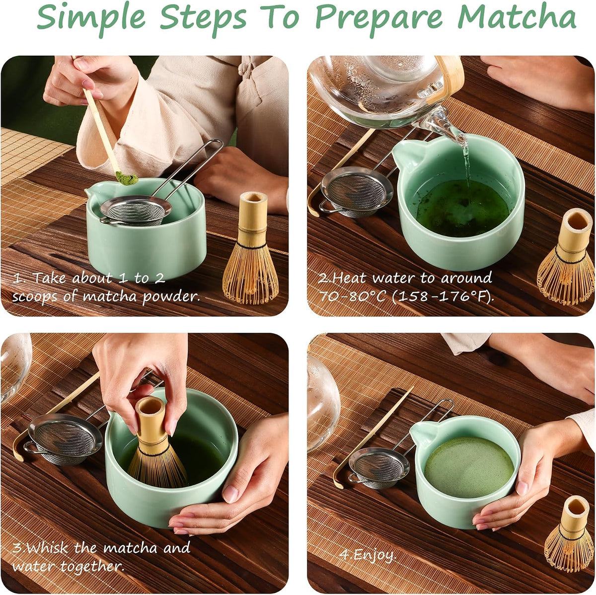 Matcha Whisk 5 Set,Tea Tools For Ceremony(Green)