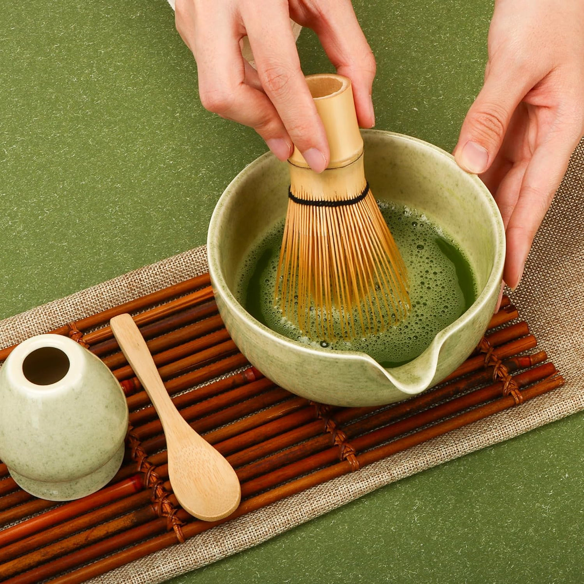 Matcha Whisk 5 Set,Tea Tools For Ceremony(Green)