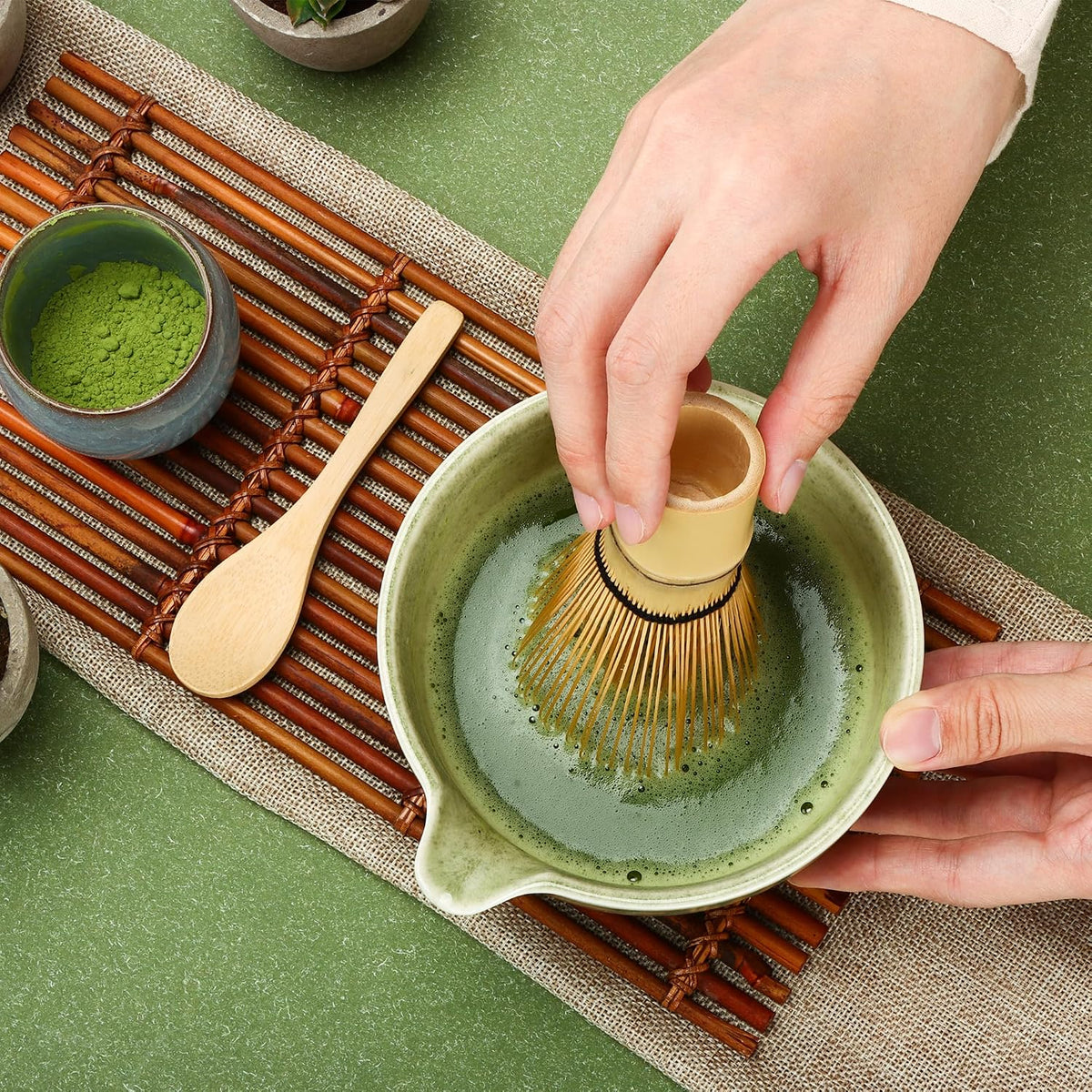 Matcha Whisk 5 Set,Tea Tools For Ceremony(Green)