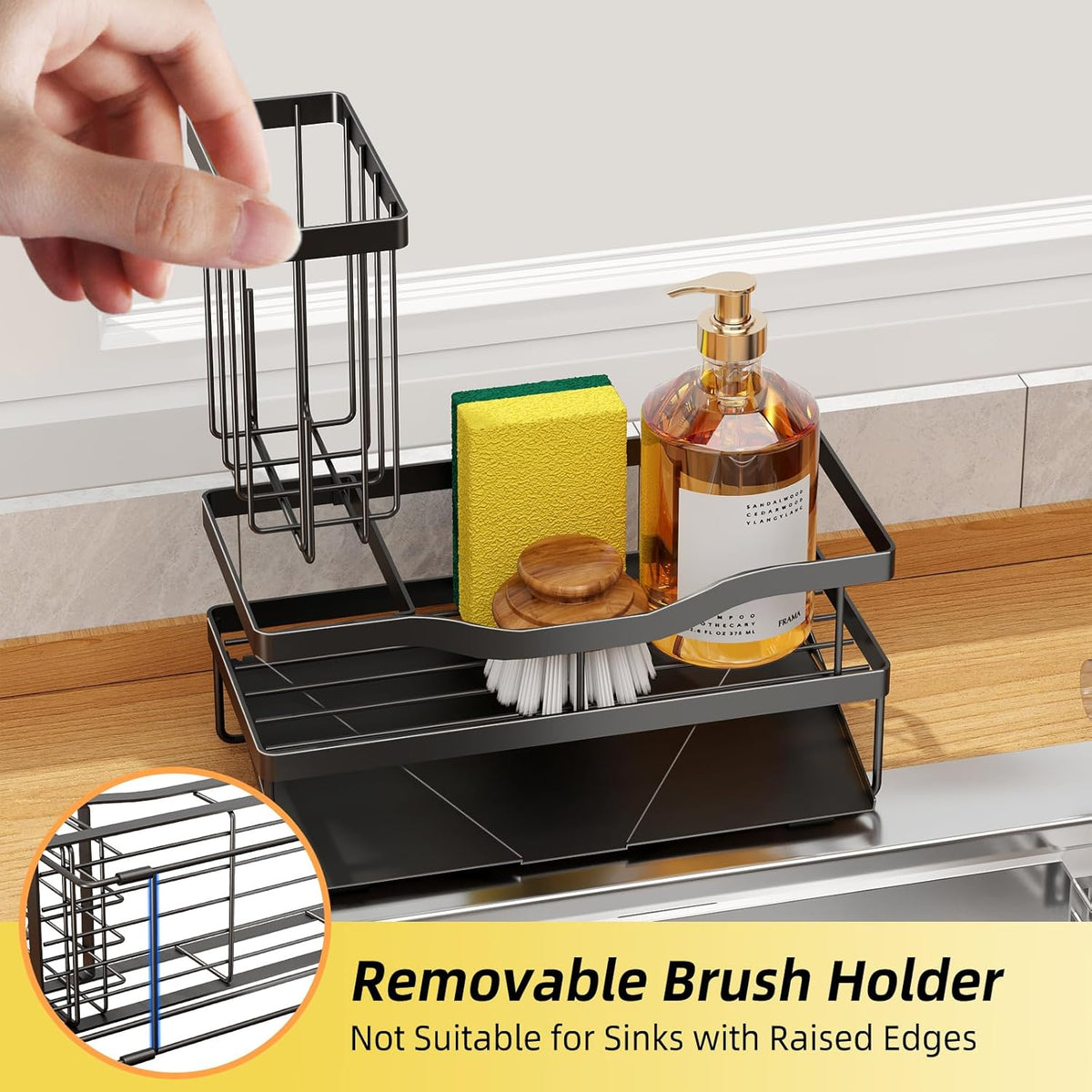 Sponge Holder for Kitchen Sink, Mecyfaty Sink Caddy with Self Drain Tray, Kitchen Sink Organizer, Stainless Steel Countertop Sink Sponge Holder for Dish Soap Kitchen Organizers and Storage Accessories
