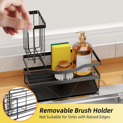 Sponge Holder for Kitchen Sink, Mecyfaty Sink Caddy with Self Drain Tray, Kitchen Sink Organizer, Stainless Steel Countertop Sink Sponge Holder for Dish Soap Kitchen Organizers and Storage Accessories