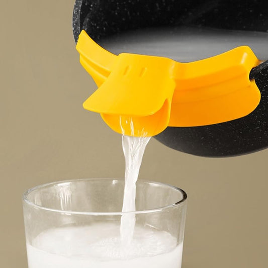 Silicone Clip-on Pot Edge Pour Funnel with Strainer Heat Resistant Anti-Spill Soup Draining Tool for Easy Liquid Pouring Dishwasher Safe Kitchen Gadget 5.11X2.75X1.57In