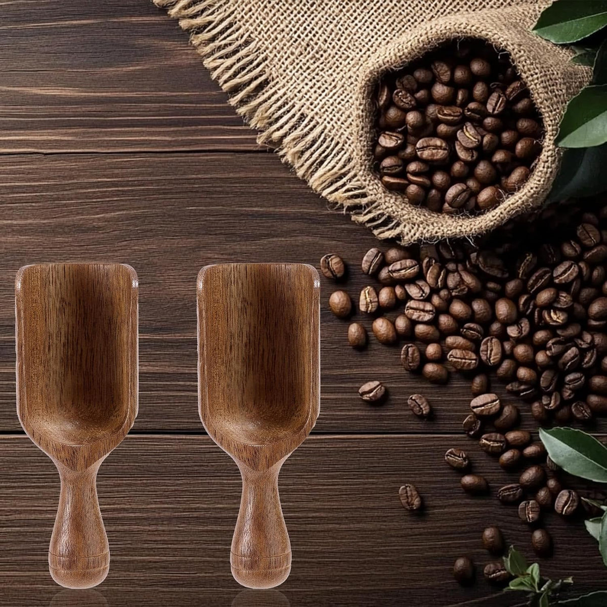 2pcs Mini Acacia Wood Coffee Spoons, 4.13in Small Wooden Scoops for Jars