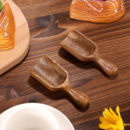 2pcs Mini Acacia Wood Coffee Spoons, 4.13in Small Wooden Scoops for Jars