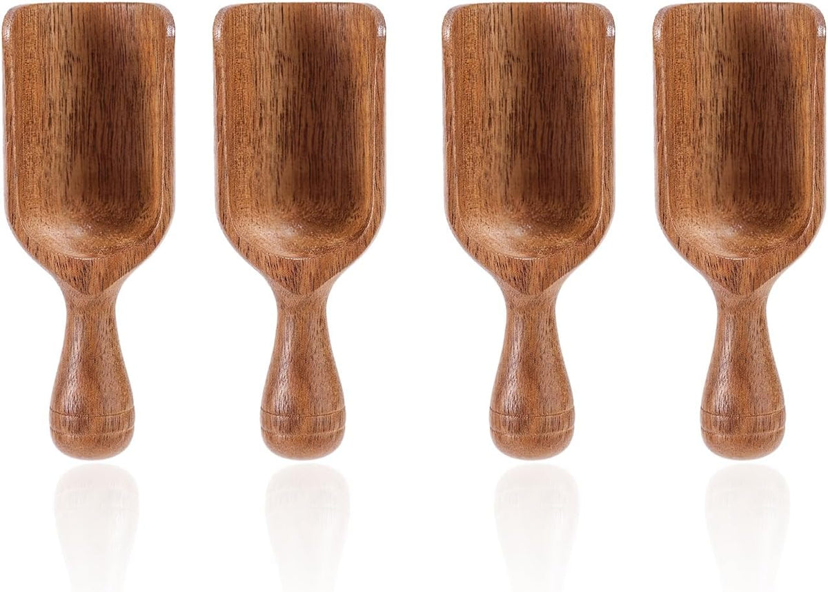 2pcs Mini Acacia Wood Coffee Spoons, 4.13in Small Wooden Scoops for Jars