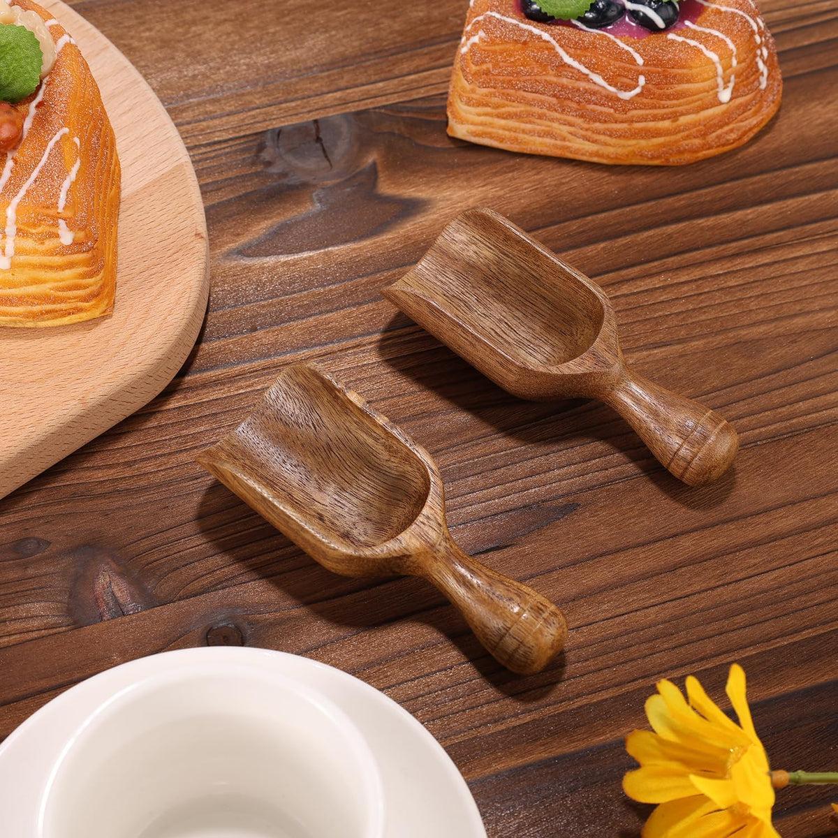 2pcs Mini Acacia Wood Coffee Spoons, 4.13in Small Wooden Scoops for Jars