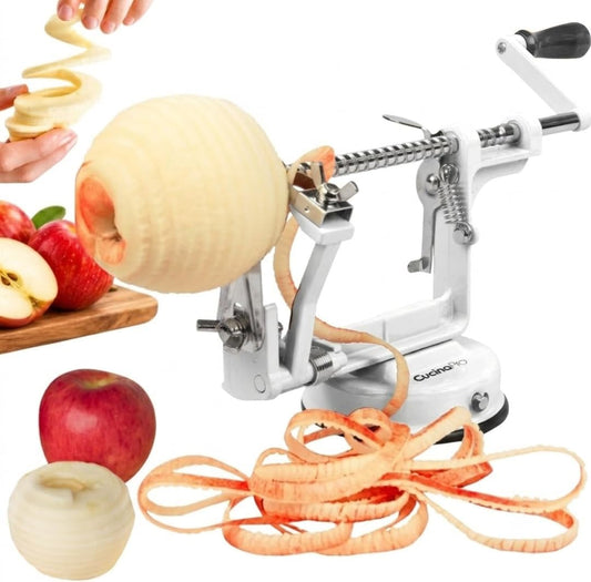 Apple Peeler and Corer, Durable Heavy Duty Chrome Cast Iron, Suction Base | Countertop Hand Crank for Fruits, Potatoes or Veggies, Picking Season- Pie, Treat Dessert Baking, Must Have Fall Kitchen Tool