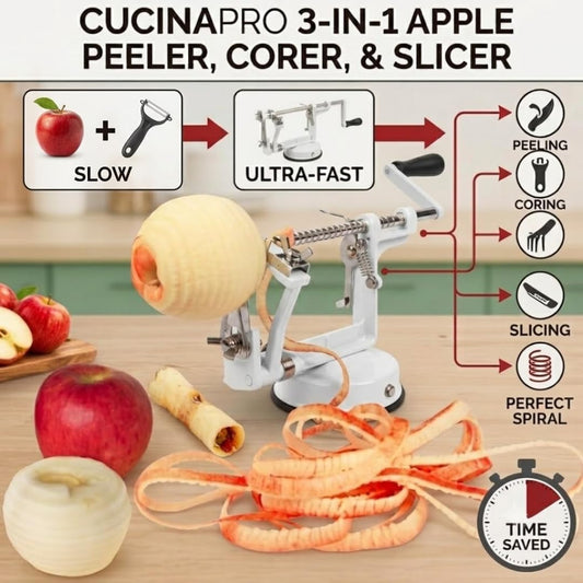 Apple Peeler and Corer, Durable Heavy Duty Chrome Cast Iron, Suction Base | Countertop Hand Crank for Fruits, Potatoes or Veggies, Picking Season- Pie, Treat Dessert Baking, Must Have Fall Kitchen Tool