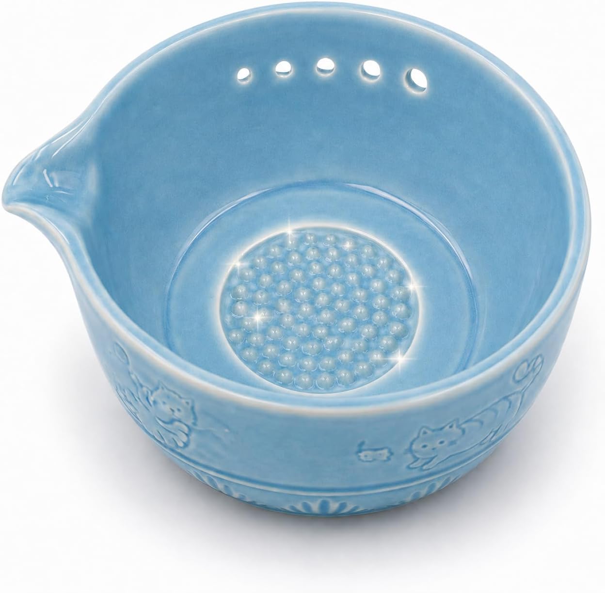 Upgraded 2 in 1 Ceramic Garlic Grater Bowl with Herb Stripper | Ceramic Handmade Sharp Textured Base