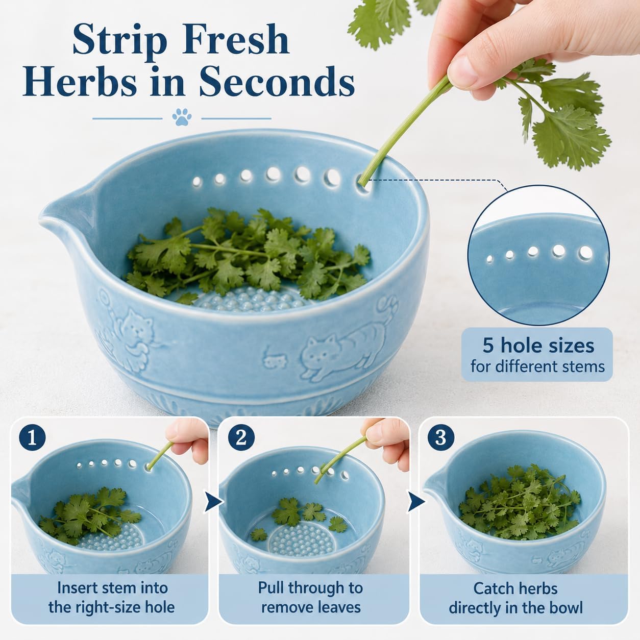 Upgraded 2 in 1 Ceramic Garlic Grater Bowl with Herb Stripper | Ceramic Handmade Sharp Textured Base