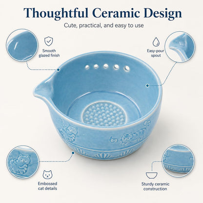 Upgraded 2 in 1 Ceramic Garlic Grater Bowl with Herb Stripper | Ceramic Handmade Sharp Textured Base