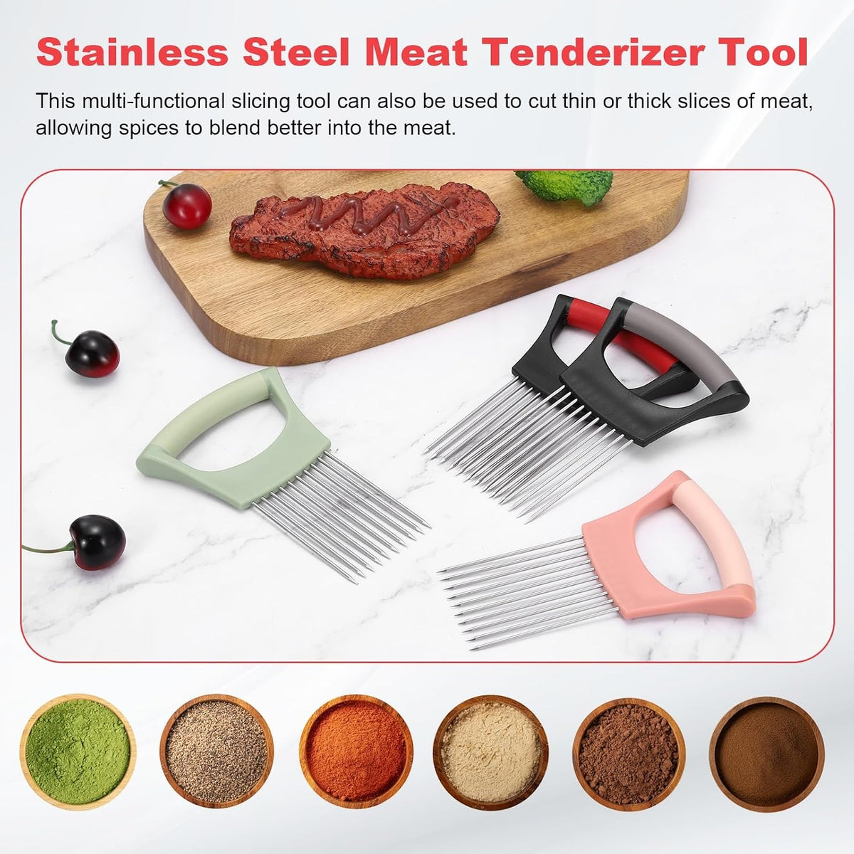 4 Pcs Onion Slicer Holder, Stainless Steel Vegetable Cutting Holder Food Cutter Tool for Slicing Storing Onions Tomatoes Potatoes Avocados Apples, Black Red/Black Grey