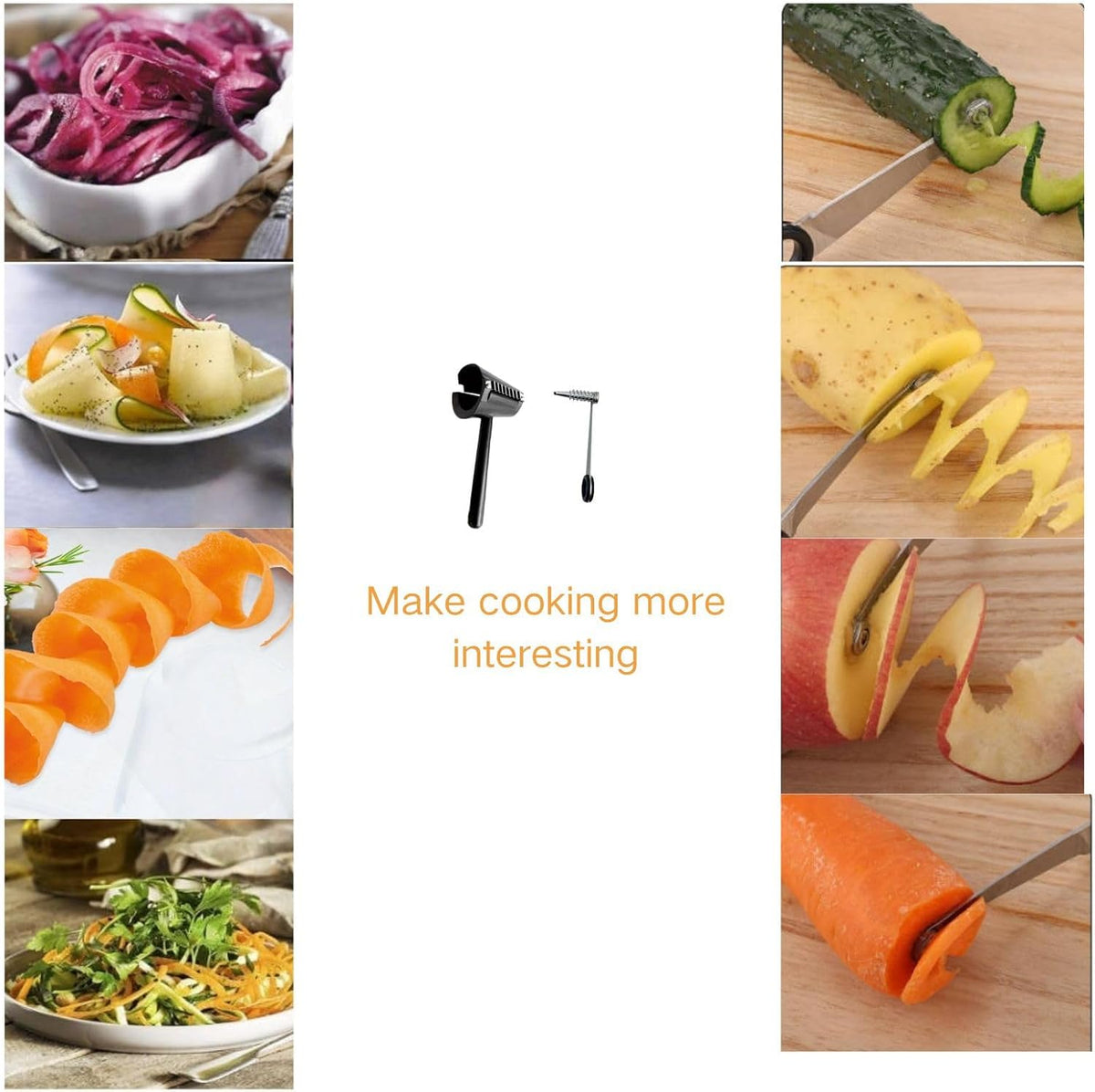 Spiral Vegetable Cutter Set, Stainless Steel Piranha-Style Spiral Cutter & Carrot Curler Tool, Spiral Slicer for Potatoes, Cucumbers & Carrots, Vegetable Flower Maker for Garnish & Decorative Dishes