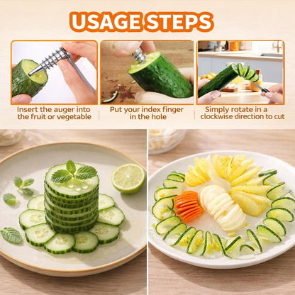 Spiral Vegetable Cutter Set, Stainless Steel Piranha-Style Spiral Cutter & Carrot Curler Tool, Spiral Slicer for Potatoes, Cucumbers & Carrots, Vegetable Flower Maker for Garnish & Decorative Dishes
