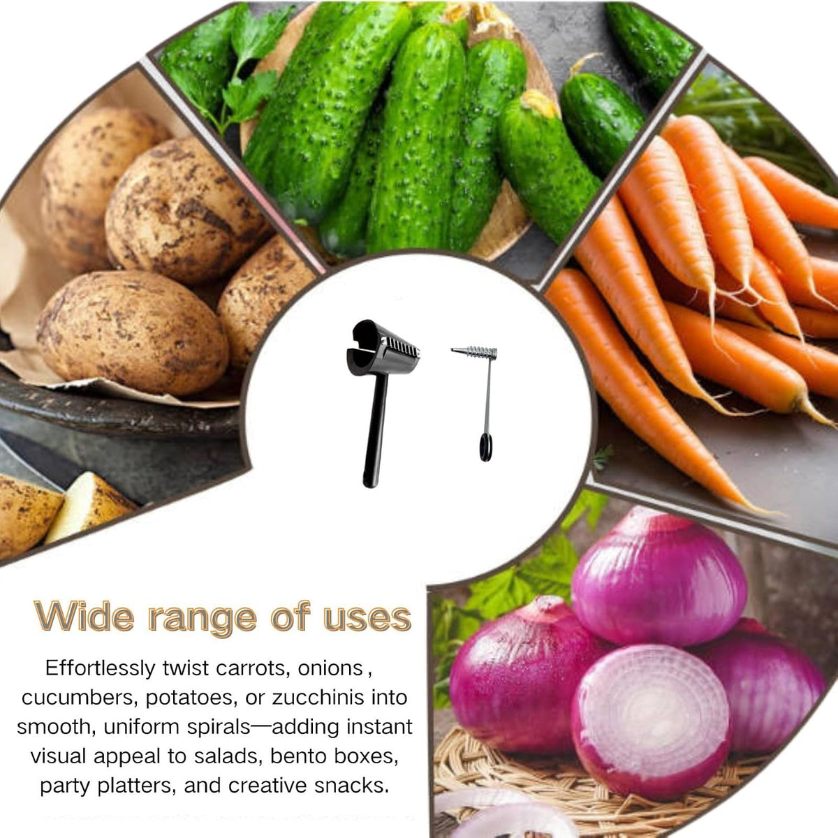 Spiral Vegetable Cutter Set, Stainless Steel Piranha-Style Spiral Cutter & Carrot Curler Tool, Spiral Slicer for Potatoes, Cucumbers & Carrots, Vegetable Flower Maker for Garnish & Decorative Dishes