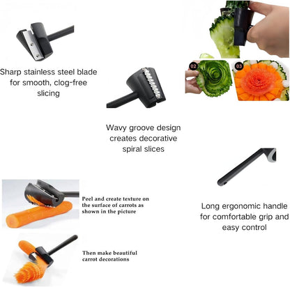 Spiral Vegetable Cutter Set, Stainless Steel Piranha-Style Spiral Cutter & Carrot Curler Tool, Spiral Slicer for Potatoes, Cucumbers & Carrots, Vegetable Flower Maker for Garnish & Decorative Dishes