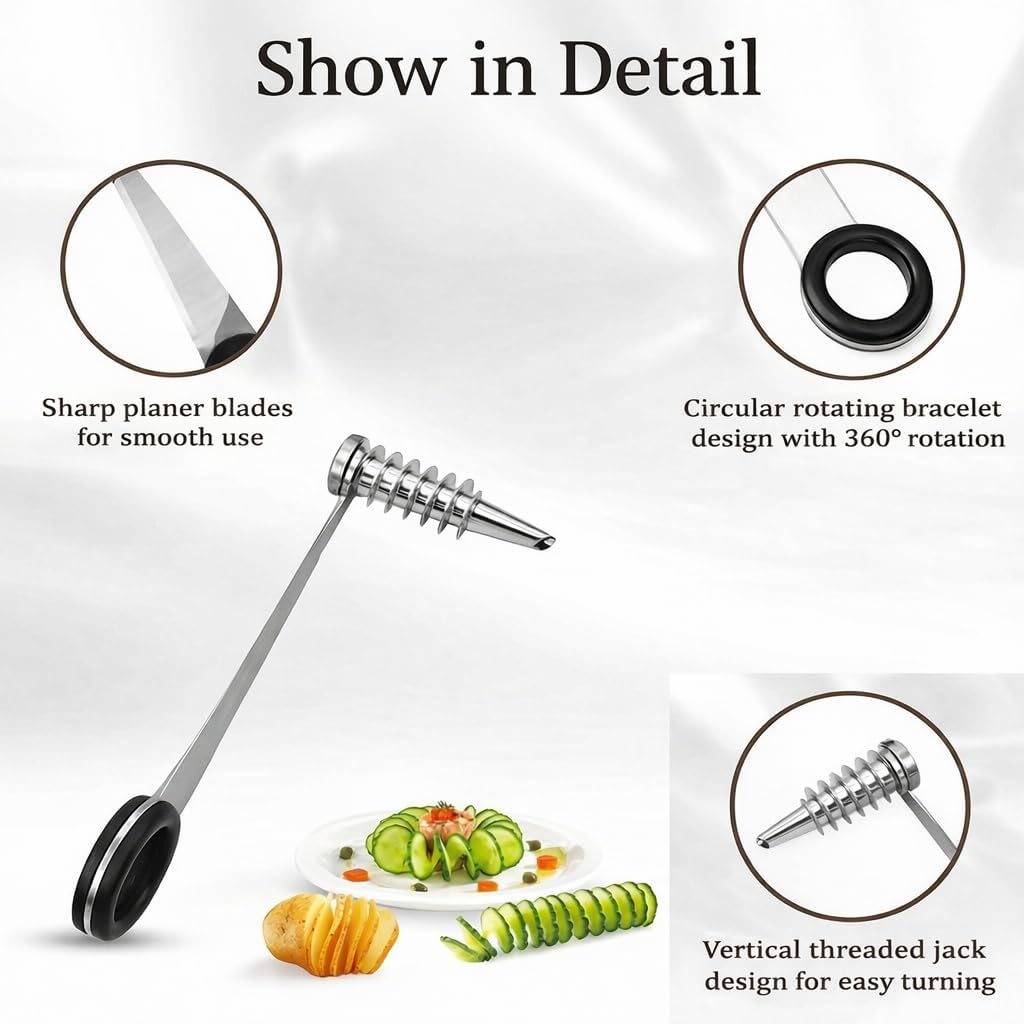 Spiral Vegetable Cutter Set, Stainless Steel Piranha-Style Spiral Cutter & Carrot Curler Tool, Spiral Slicer for Potatoes, Cucumbers & Carrots, Vegetable Flower Maker for Garnish & Decorative Dishes