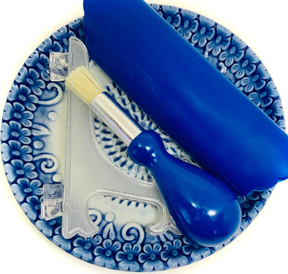 Premium Ceramic Garlic Grater Plate Set - Blue Embossed
