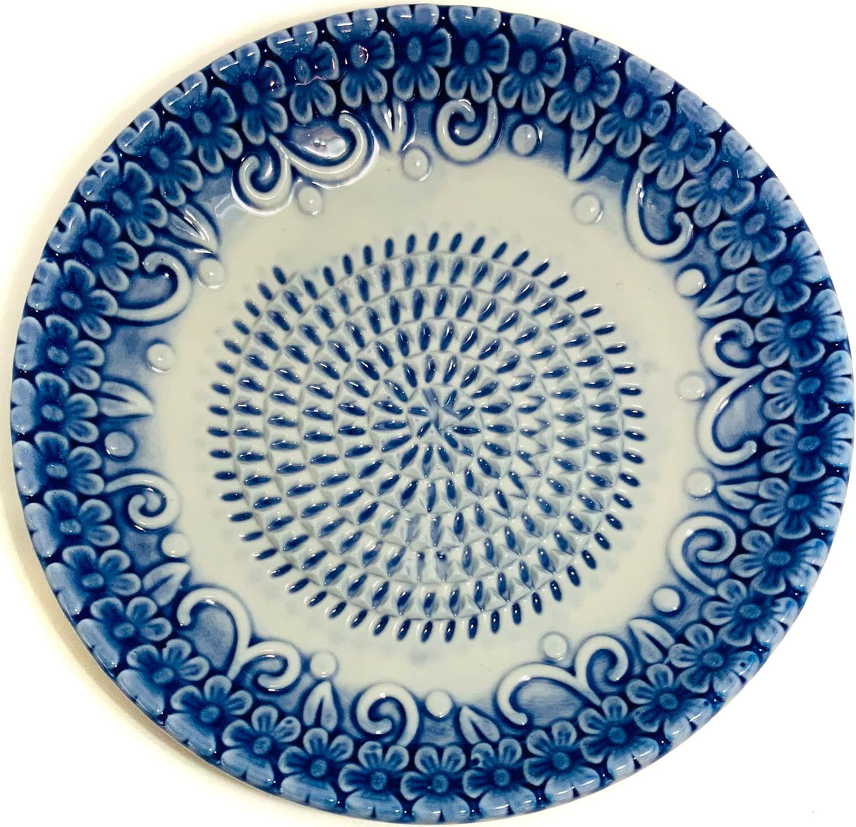 Premium Ceramic Garlic Grater Plate Set - Blue Embossed
